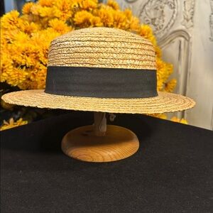 Straw Boater Hat with Black Band